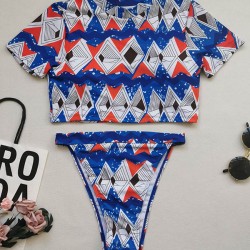 Short Sleeve Floral Tight Brazilian Tankini Swimwear