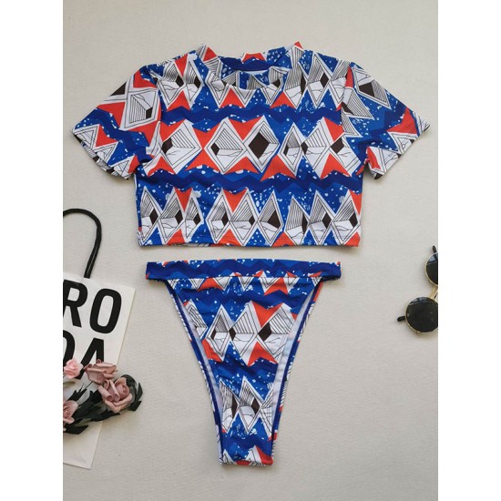 Short Sleeve Floral Tight Brazilian Tankini Swimwear Short Sleeve Floral Tight Brazilian Tankini Swimwear