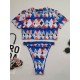 Short Sleeve Floral Tight Brazilian Tankini Swimwear Short Sleeve Floral Tight Brazilian Tankini Swimwear