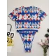 Short Sleeve Floral Tight Brazilian Tankini Swimwear Short Sleeve Floral Tight Brazilian Tankini Swimwear