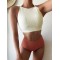 Sleeveless Solid Color Bandage High-Waisted Tankini Swimwear