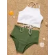 Sleeveless Solid Color Bandage High-Waisted Tankini Swimwear Sleeveless Solid Color Bandage High-Waisted Tankini Swimwear