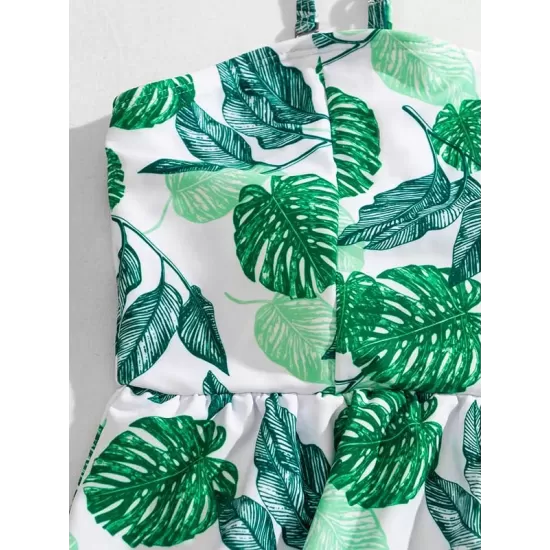 Spaghetti-Neck Monstera Ceriman High-Waisted Split Tankini Swimsuit Spaghetti-Neck Monstera Ceriman High-Waisted Split Tankini Swimsuit