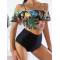 Off-The-Shoulder Floral Falbala Tank High-Waisted Bikini Swimwear
