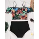 Off-The-Shoulder Floral Falbala Tank High-Waisted Bikini Swimwear Off-The-Shoulder Floral Falbala Tank High-Waisted Bikini Swimwear