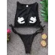 Round-Neck Cartoon Print Padded Bandage Split Tankini Swimsuit Round-Neck Cartoon Print Padded Bandage Split Tankini Swimsuit
