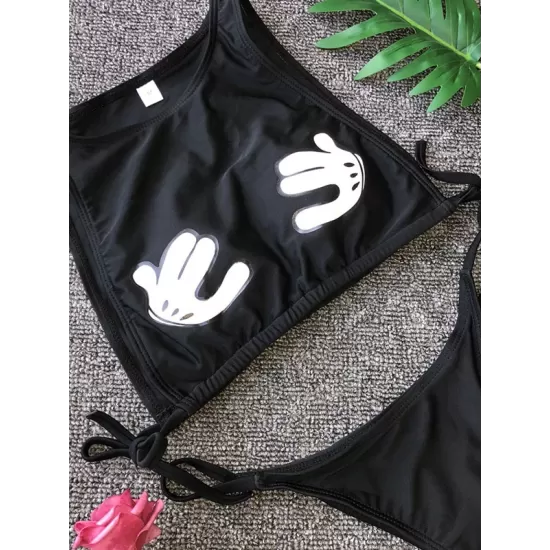 Round-Neck Cartoon Print Padded Bandage Split Tankini Swimsuit Round-Neck Cartoon Print Padded Bandage Split Tankini Swimsuit