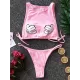 Round-Neck Cartoon Print Padded Bandage Split Tankini Swimsuit Round-Neck Cartoon Print Padded Bandage Split Tankini Swimsuit