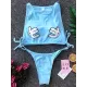 Round-Neck Cartoon Print Padded Bandage Split Tankini Swimsuit Round-Neck Cartoon Print Padded Bandage Split Tankini Swimsuit