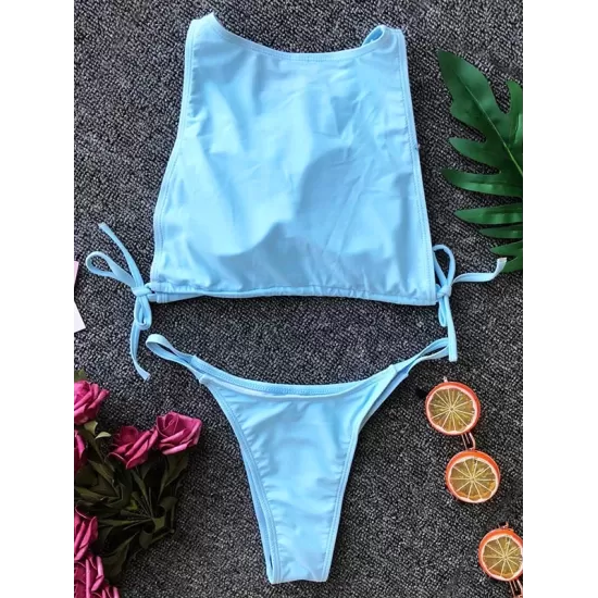 Round-Neck Cartoon Print Padded Bandage Split Tankini Swimsuit Round-Neck Cartoon Print Padded Bandage Split Tankini Swimsuit