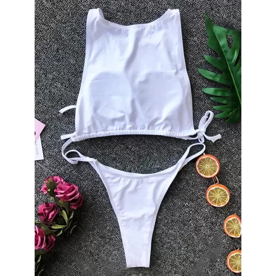 Round-Neck Cartoon Print Padded Bandage Split Tankini Swimsuit Round-Neck Cartoon Print Padded Bandage Split Tankini Swimsuit
