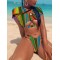 Short Sleeve Contrast Color Hollow Tankini Swimwear