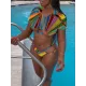 Short Sleeve Contrast Color Hollow Tankini Swimwear Short Sleeve Contrast Color Hollow Tankini Swimwear