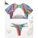 Short Sleeve Contrast Color Hollow Tankini Swimwear Short Sleeve Contrast Color Hollow Tankini Swimwear