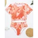 Short Sleeve Tie-Dyed High-Waisted Tankini Swimwear Short Sleeve Tie-Dyed High-Waisted Tankini Swimwear