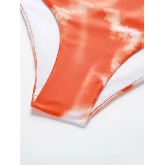 Short Sleeve Tie-Dyed High-Waisted Tankini Swimwear Short Sleeve Tie-Dyed High-Waisted Tankini Swimwear