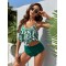 Spaghetti-Neck Floral Split-Joint Falbala High-Waisted Tankini Swimwear