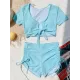 Simple Short Sleeve Bandage High-Waisted Drawstring Briefs Tankini Swimwear Simple Short Sleeve Bandage High-Waisted Drawstring Briefs Tankini Swimwear