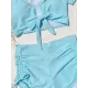 Simple Short Sleeve Bandage High-Waisted Drawstring Briefs Tankini Swimwear Simple Short Sleeve Bandage High-Waisted Drawstring Briefs Tankini Swimwear