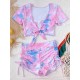 Tie-Dyed Short Sleeve Bandage High-Waisted Drawstring Briefs Tankini Swimwear Tie-Dyed Short Sleeve Bandage High-Waisted Drawstring Briefs Tankini Swimwear