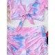 Tie-Dyed Short Sleeve Bandage High-Waisted Drawstring Briefs Tankini Swimwear Tie-Dyed Short Sleeve Bandage High-Waisted Drawstring Briefs Tankini Swimwear