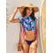 Short Sleeve Floral Drawstring Padded Tie Side Tankini Swimwear