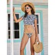 Short Sleeve Drawstring Padded Tie Side Leopard Tankini Swimwear Short Sleeve Drawstring Padded Tie Side Leopard Tankini Swimwear