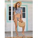 Short Sleeve Drawstring Padded Tie Side Leopard Tankini Swimwear Short Sleeve Drawstring Padded Tie Side Leopard Tankini Swimwear
