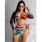 Colorful Long Sleeve Split Tankini Swimsuit+Cover-Ups Three-Piece Set