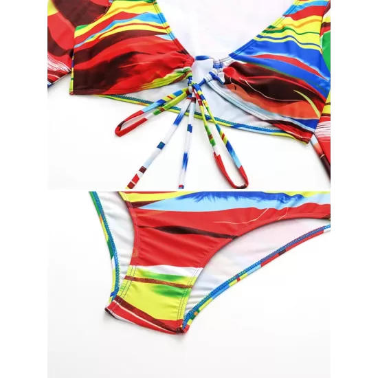 Colorful Long Sleeve Split Tankini Swimsuit+Cover-Ups Three-Piece Set Colorful Long Sleeve Split Tankini Swimsuit+Cover-Ups Three-Piece Set