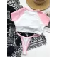 Short Sleeve Color-Block Round-Neck Padded Brazilian Tankini Swimwear Short Sleeve Color-Block Round-Neck Padded Brazilian Tankini Swimwear