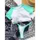 Short Sleeve Color-Block Round-Neck Padded Brazilian Tankini Swimwear Short Sleeve Color-Block Round-Neck Padded Brazilian Tankini Swimwear