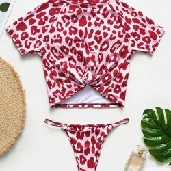 Animal Printing Round-Neck Short Sleeve Brazilian Tankini Swimwear