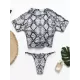 Animal Printing Round-Neck Short Sleeve Brazilian Tankini Swimwear Animal Printing Round-Neck Short Sleeve Brazilian Tankini Swimwear
