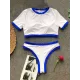 Color-Block Round-Neck Short Sleeve Hipster Slim Tankini Swimwear Color-Block Round-Neck Short Sleeve Hipster Slim Tankini Swimwear