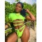 Fluorescent Hollow Bandage Short Sleeve Padded Tankini Swimwear
