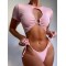Short Sleeve Hollow Padded Tie Side Solid Color Tankini Swimwear
