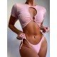 Short Sleeve Hollow Padded Tie Side Solid Color Tankini Swimwear Short Sleeve Hollow Padded Tie Side Solid Color Tankini Swimwear