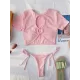 Short Sleeve Hollow Padded Tie Side Solid Color Tankini Swimwear Short Sleeve Hollow Padded Tie Side Solid Color Tankini Swimwear