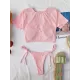 Short Sleeve Hollow Padded Tie Side Solid Color Tankini Swimwear Short Sleeve Hollow Padded Tie Side Solid Color Tankini Swimwear