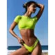 Short Sleeve Padded Backless Hipster Fashion Plain Tankini Swimwear Short Sleeve Padded Backless Hipster Fashion Plain Tankini Swimwear