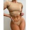Solid Color Round-Neck Short Sleeve Slim Tankini Swimwear