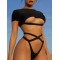 Sexy Solid Color Hollow Short-Sleeves Tankini Swimwear