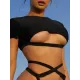 Sexy Solid Color Hollow Short-Sleeves Tankini Swimwear Sexy Solid Color Hollow Short-Sleeves Tankini Swimwear