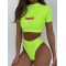 Short-Sleeves Solid Color High-Waist Slim Tankini Swimwear