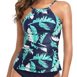 Leaves Printing Backless Slim Tankini Swimsuit