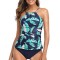 Leaves Printing Backless Slim Tankini Swimsuit