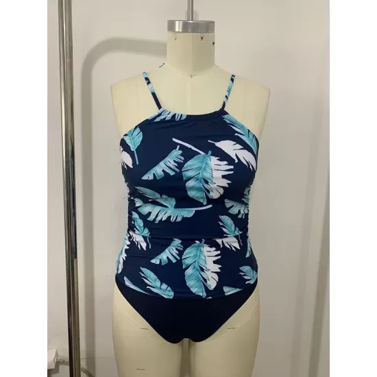 Leaves Printing Backless Slim Tankini Swimsuit Leaves Printing Backless Slim Tankini Swimsuit