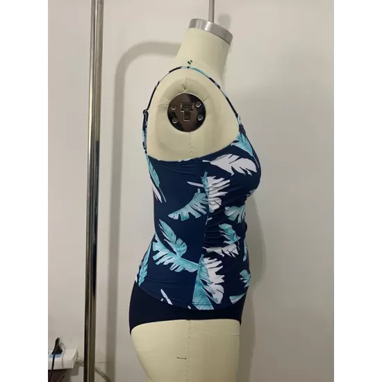 Leaves Printing Backless Slim Tankini Swimsuit Leaves Printing Backless Slim Tankini Swimsuit