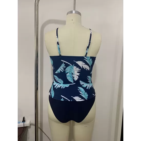 Leaves Printing Backless Slim Tankini Swimsuit Leaves Printing Backless Slim Tankini Swimsuit